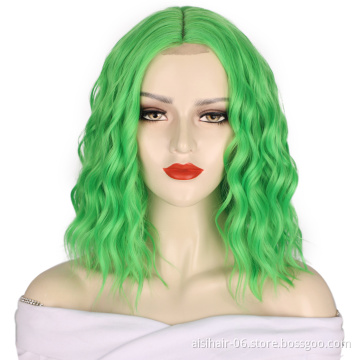 Hot Selling Wholesale Cheap Green Natural U Part Deep Wave Short Lace Frontal Curly Wigs For Black Women Synthetic Hair